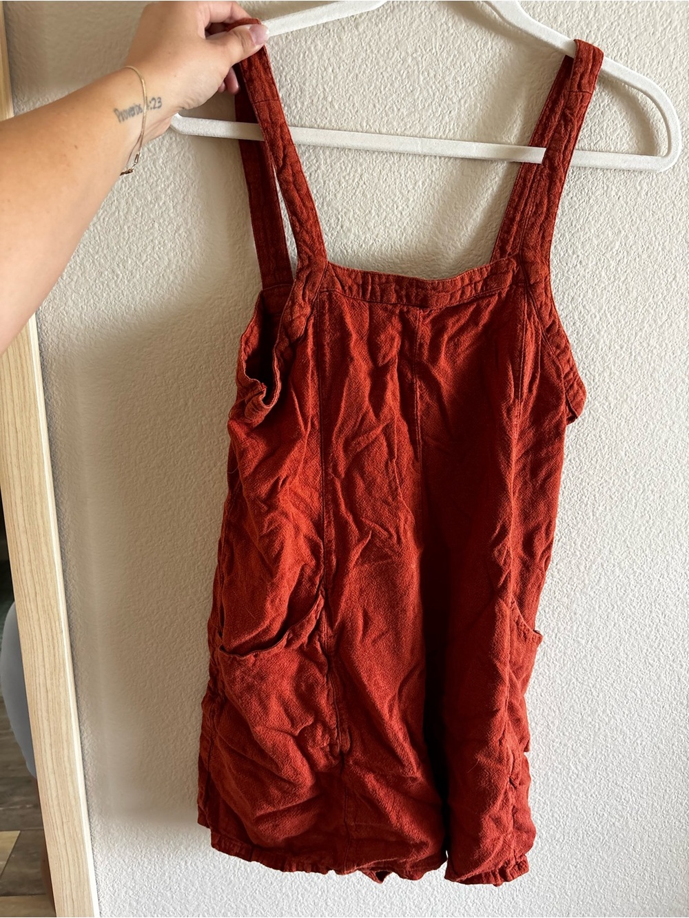 Abound Rust Orange Textured Romper with Pockets